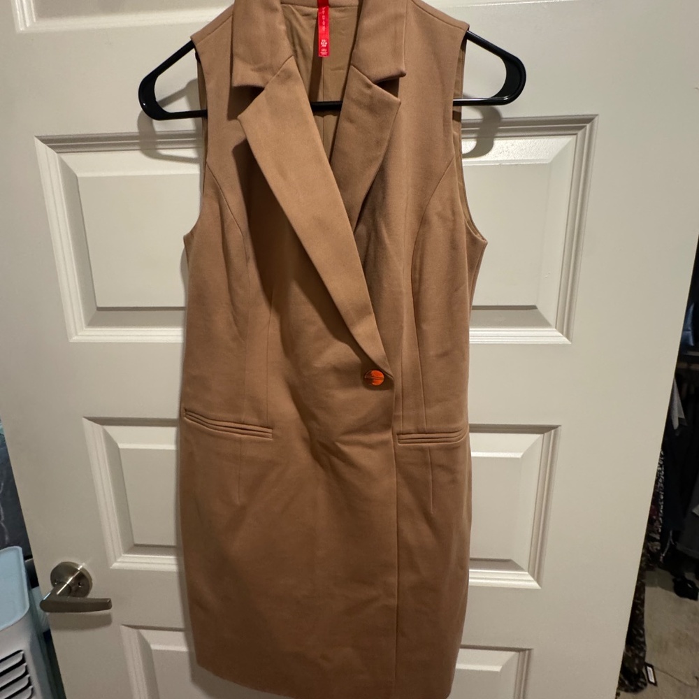 Spanx Tan Vest Mini Dress – Sleeveless Blazer - Picture 4 of 7
